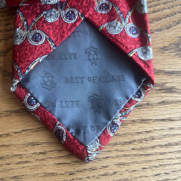 Robert Talbott Best Of Class 100% Silk Neck Tie Red Gold Swirl Design Elegant - Picture 6 of 8